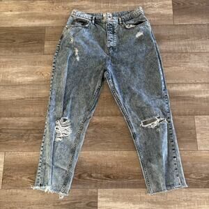 We The Free Jeans Womens 34 CRVY High Rise Button Fly Cropped Distressed Raw Hem